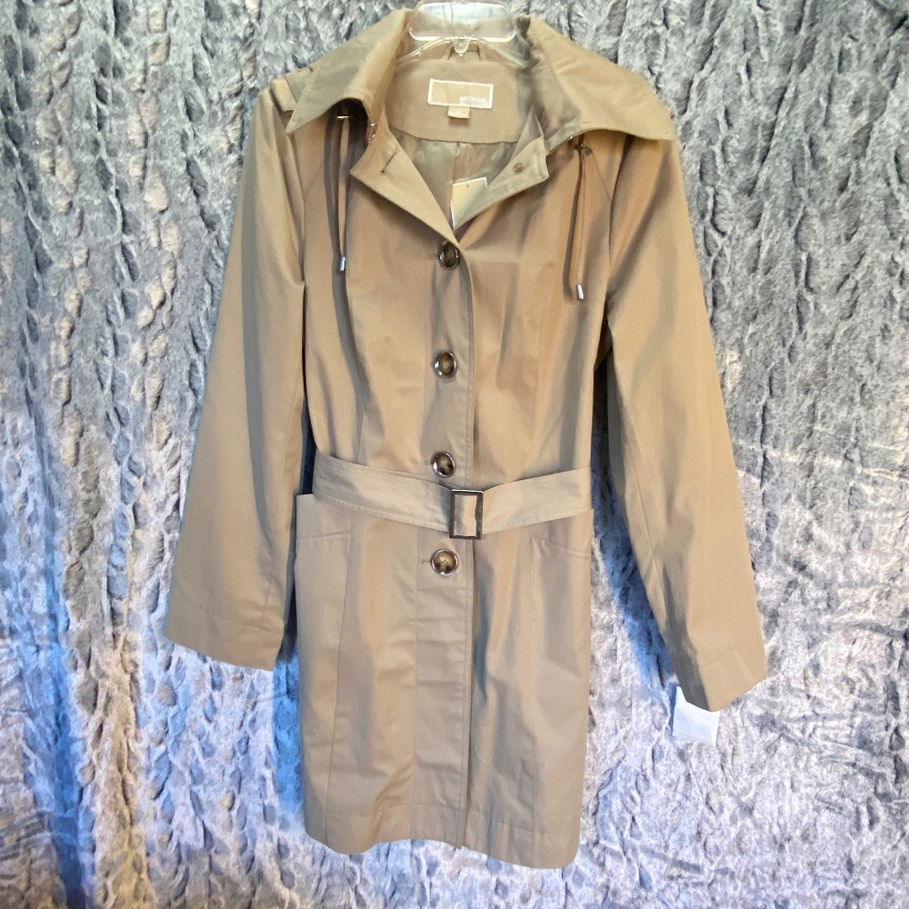 Michael Kors Trench Coat with removable hood, Khaki color - Women's size M (NWT)